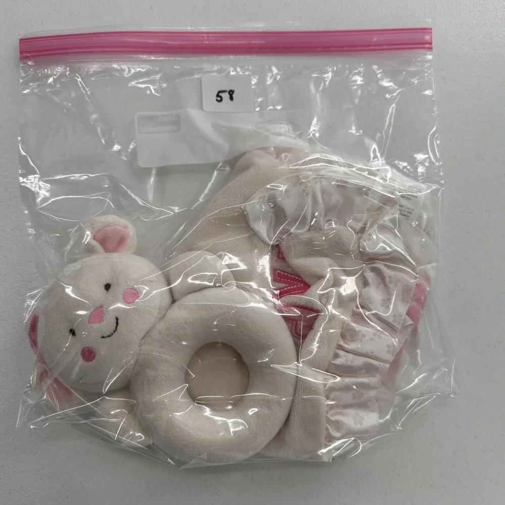 Carters Baby‎ Lovey Security Blanket Mouse Rattle Love Satin Trim Lamb Cream